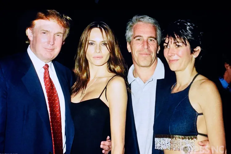 Donald Trump, Melania Trump, Jeffrey Epstein and Ghislaine Maxwell pose together at a party in 2000